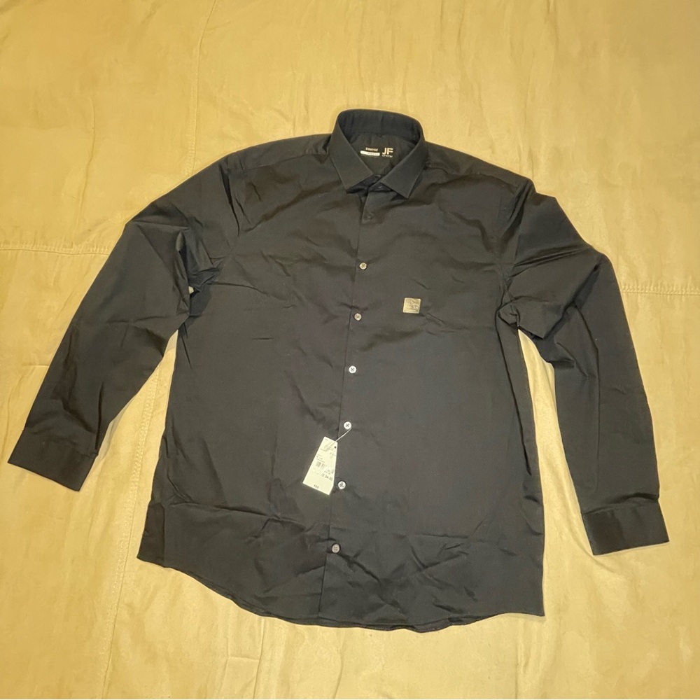 JF J. Ferrar Men's Large Black Dress Shirt Long Sleeve Easy Care Stretch Regular